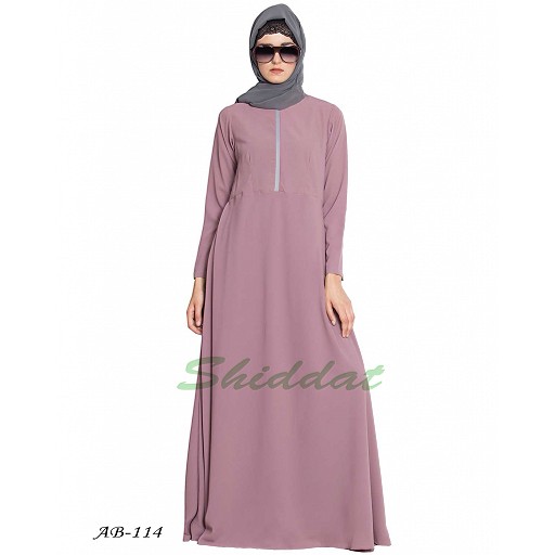 Designer abaya with a zipper on yoke- Puce Pink